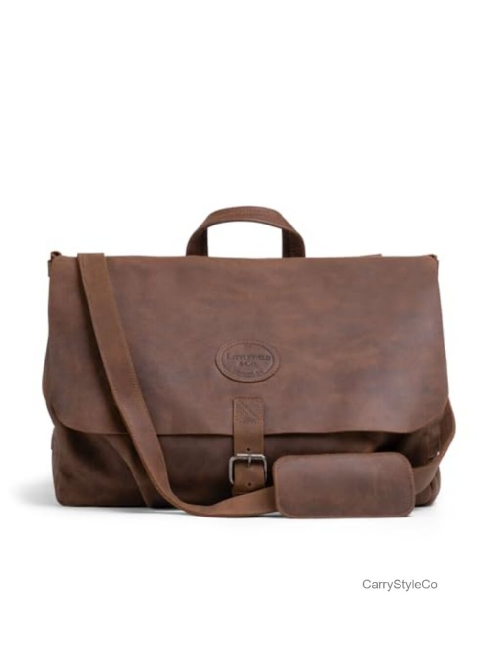 Handmade Full Grain Leather Messenger Bag with Adjustable Shoulder Strap, Large